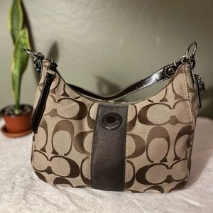 Coach Signature Stripe Hobo Shoulder Bag